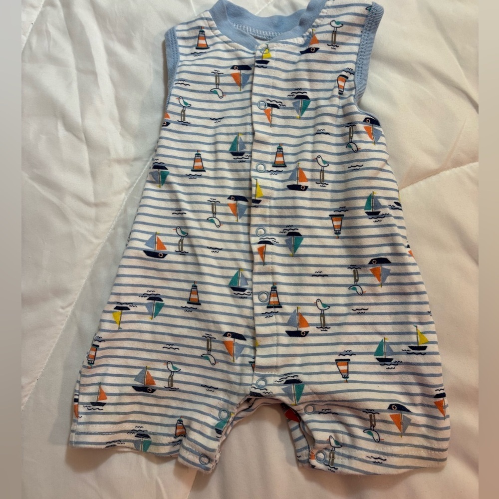Sailboat Print Kids Bodysuit Outfit romper- Blue and White perfect for summer